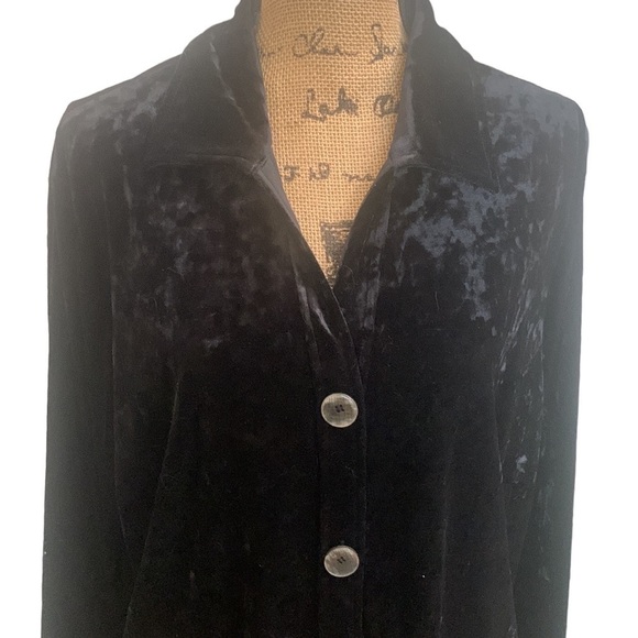 Black Velvet Button Front‎ Long Sleeve Collared Tunic Jacket Size 2X - Picture 2 of 8